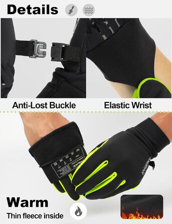 Рукавички зимові для катання на лижах та велосипеді з сенсорним екраном, вітрозахисні, теплі, WF709, зелені (чорний & зелений), XL