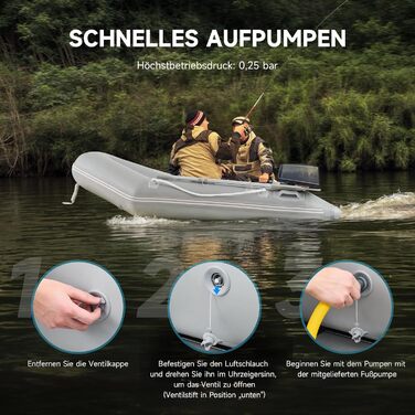 Надувне човен Dartmoor для 2 дорослих: сірий човен з алюмінієвим дном, веслами та насосом (230x130x33 см)