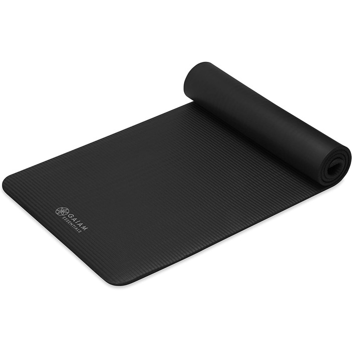 Йога мат Gaiam Essentials, товста фітнес-мат для тренувань, 183x61x1 см, чорна