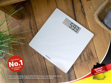 Електронні ваги для зважування Soehnle Style Sense Safe 100, з великою LCD-індикацією, нековзні ніжки, плоский дизайн, білі