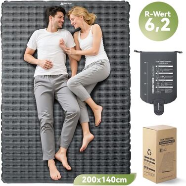 Каремат туристичний HIKENTURE 6.2 R-Wert, 8 см, на 2 особи, 140x200 см, для кемпінгу, подорожей, 4 пори року