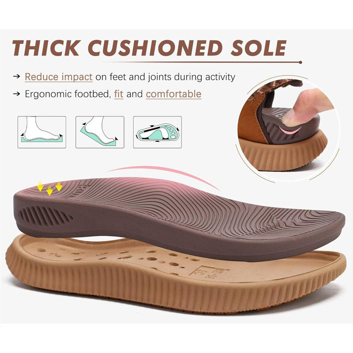 Сандалії KuaiLu для жінок: трекінгові, ортопедичні, зручні, для активного відпочинку та літа. Регульовані, легкі, з відкритим носком. Підходять при фасціїтусі стопи. Колір: коричневий, хакі. Розмір: 37 EU