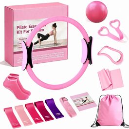 Набір для пілатесу та йоги для жінок-початківців Home Pilates & Yoga Starter Kit (рожевий) | М'яч для гімнастики 22,9 см, еспандери, кільце для пілатесу, ремені на щиколотки | Комплект для тренувань корпусу та розтяжки