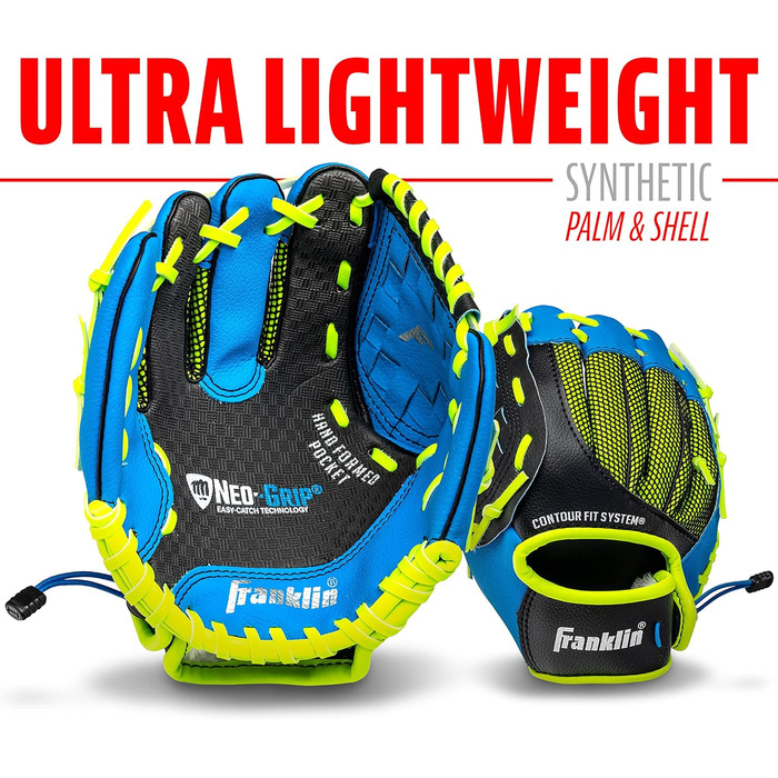 Рукавиця для бейсболу Franklin Sports Teeball (універсальна, 22.9 см) - Синє штучне шкіра, для юніорів