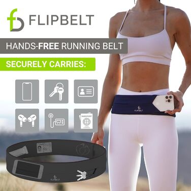 FlipBelt Klassischer Laufgürtel: Пояс для бігу, поясна сумка для жінок та чоловіків, без натирань, для телефону, вологовідвідний, L Carbon