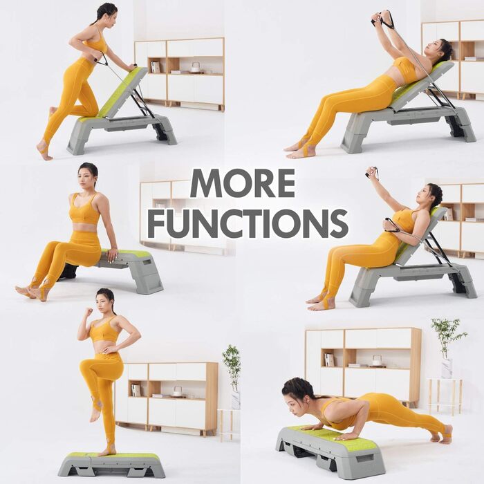 Leikefitness багатофункціональна аеробна платформа зі шнуром, регульована лавка для гантелей, професійний тренажер для домашнього спортзалу, зелена