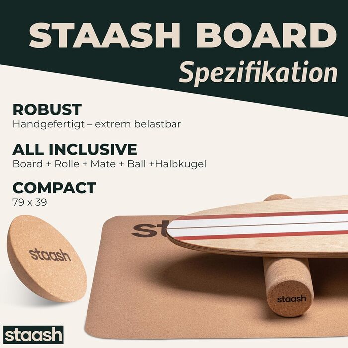 STAASH® PRO Балансборд з берези – Преміум 5-в-1 набір для балансу, фітнесу та реабілітації. Ролик + півсфера + килимок. Витримує до 150 кг, колір теракота