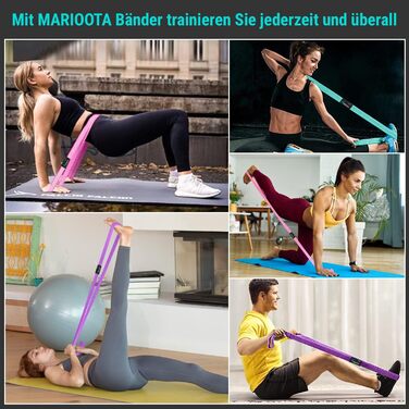 Набір з 3 еластичних стрічок для фітнесу - для м'язів, йоги, пілатесу - сині, рожеві, фіолетові - з сумкою