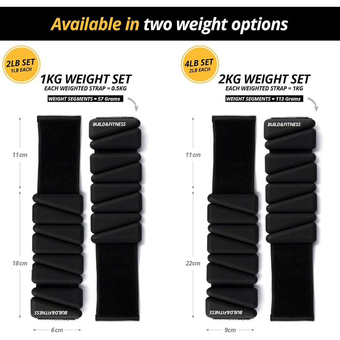 Набір вагів для зап'ястя та кісточок (2 шт по 0,5 кг) - регульовані ремінці для фітнесу, бігу, йоги, силових тренувань. Чорний колір