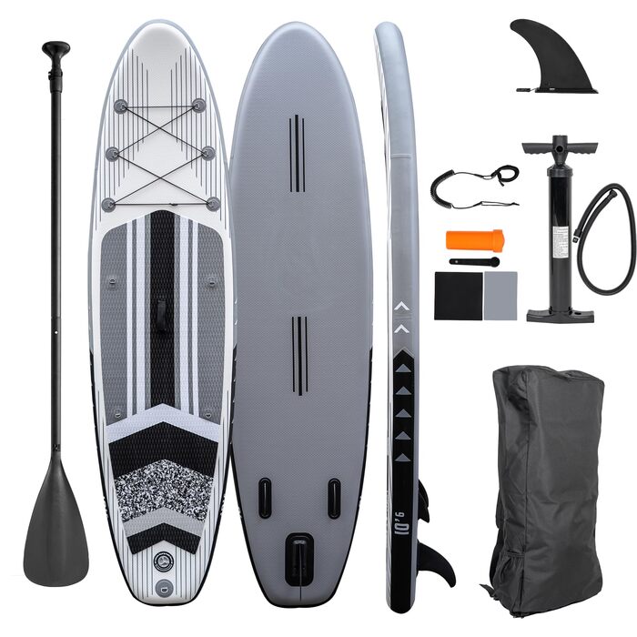 SUP дошка надувна Stand Up Paddle Board сіра 320x81x15 см з веслом, насосом, рюкзаком та ремонтним набором