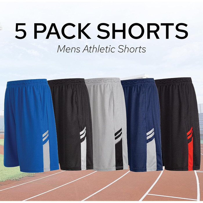 Шорти спортивні чоловічі - баскетбольні шорти для чоловіків - активні шорти для тренувань, залу, бігу (L, набір 5 шт.)