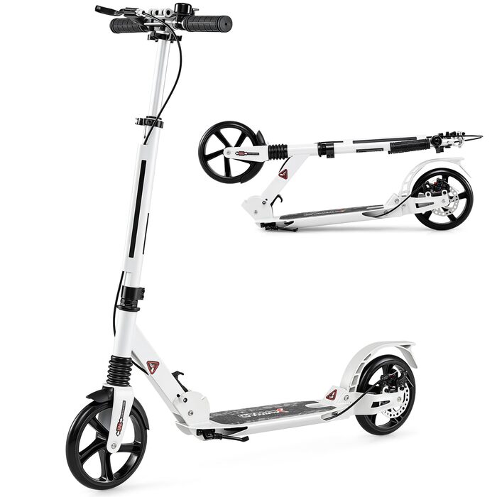 COSTWAY Розкладний електросамокат для дітей та дорослих, білий. Самокат з дзвінком, підніжкою, вантажопідйомністю 100 кг та ременем для перенесення