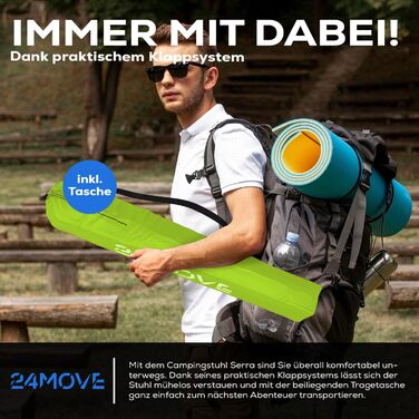 Складний стілець 24MOVE® для риболовлі, кемпінгу та відпочинку на природі - рибальський стілець, туристичний стілець, садова меблі, зелений