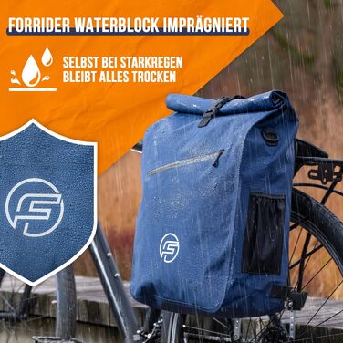 Велосипедна сумка Forrider 3в1 для багажника, рюкзак, водонепроникна, 27 л, з відбивачами, синя