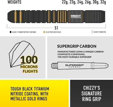 Професійний набір дротиків Harrows Dave Chisnall Chizzy Series 3, 90% вольфрам, усі ваги, 10 предметів