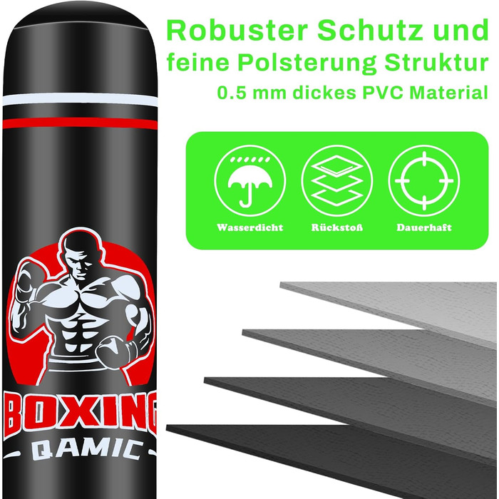 Важкий боксерський мішок QAMIC на підставці, 180 см, для дорослих, з боксерськими рукавичками та насосом, PVC 0,5 мм, для MMA, Муай Тай, фітнесу та тренувань