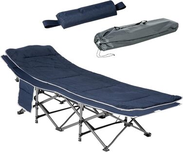 Розкладне туристичне ліжко Outsunny з подушкою та кишенею, 188 x 64,5 x 53 см, до 150 кг, синій