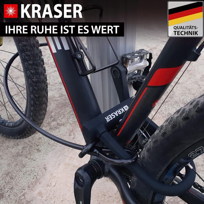 Замок для велосипеда KRASER KR65145B: U-lock + сталевий трос 120см + кріплення. Висока безпека