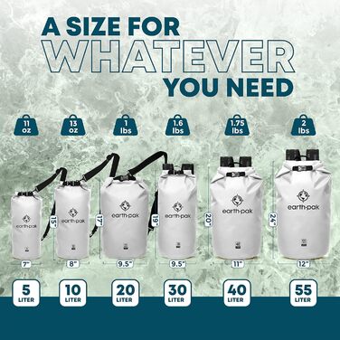 Earth Pak Packsack 55L: Водонепроникний рюкзак з водонепроникним чохлом для телефону – ідеальний для каякінгу, піших прогулянок, кемпінгу, риболовлі, катання на човні та рафтингу (білий)