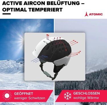 Лижний шолом ATOMIC Savor Visor Stereo з візором, чорний, 55-59 см, максимальна амортизація, активна вентиляція, дзеркальне скло