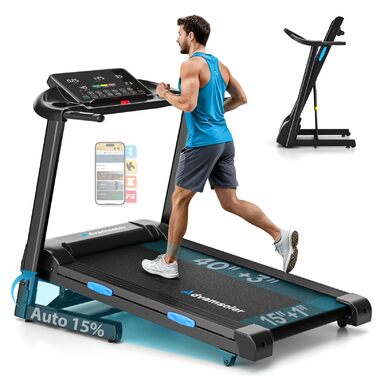 Бігова доріжка для дому складний з автоматичним нахилом, Walking Pad 14KM/H, біговий доріжка з 3.0-PS двигуном, 12 попередньо встановлених програм та фітнес-додаток, обладнання для фітнесу, вантажопідйомність 160Kg, чорний