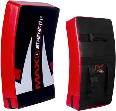 MAXSTRENGTH гелевий ударний щит для кікбоксингу, зігнута лапа для Муай Тай, захист для ударів, тренування з карате та єдиноборств, товщина 8,3 см, чорний/червоний (1 шт.)
