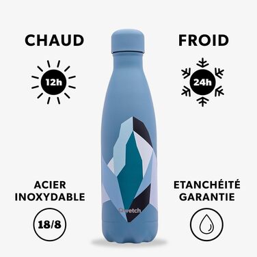 Термос Qwetch Altitude 500 мл, денім-синій, 24 год холод, 12 год тепло, герметичний, BPA-free, багаторазовий