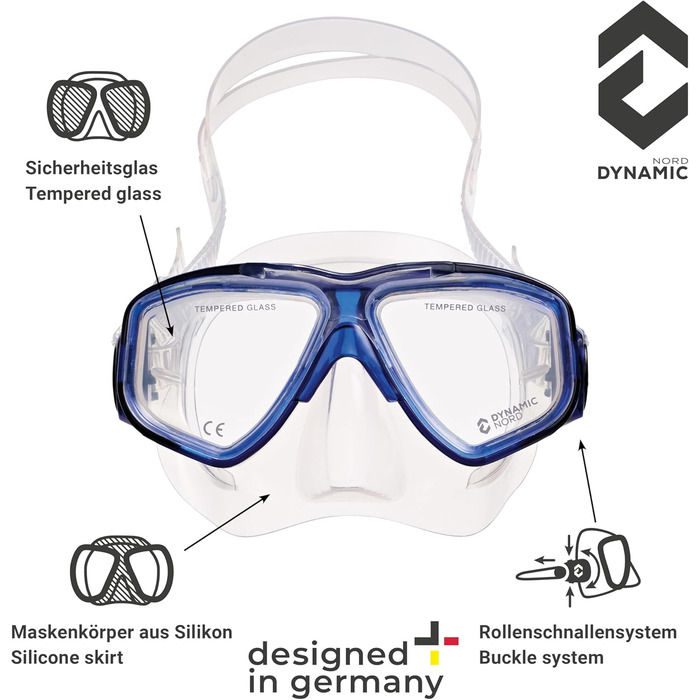 Набір для снорклінгу La Gomera Pro для дорослих - Німецький дизайн. Професійний набір для дайвінгу (подвійне маске, маска, сухий сноркель та сумка) з безпечним склом, блакитний