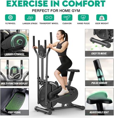 Еліптичний тренажер Neezee Crosstrainer Pro 2-в-1 з магнітним опором, сидінням та LCD-дисплеєм. До 120 кг, чорний