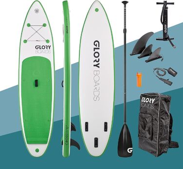 Надувна SUP-дошка Glory Boards Cross 11'0'' зелена, до 180 кг, комплект з карбоновим веслом, насосом, рюкзаком, опція каяк та віндсерфінг