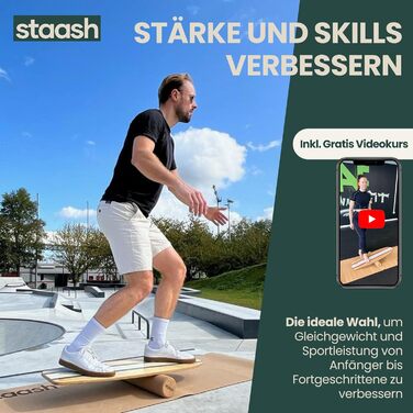 STAASH® Балансувальна дошка з дерева, набір Starter або Full, для розвитку балансу, фітнесу та тренування вдома чи в студії, помаранчева (Orange Classic)