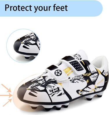 Дитячі футбольні бутси для хлопчиків та дівчаток, Outdoor, Тренувальні, Kunstrasen, Штучні шипи, Unisex, 28-37EU, 34EU, Білий, Золотий