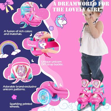 Дитячі ролики Kinder Einhorn для дівчаток та хлопчиків, з підсвічуванням, регульовані, 4 розміри, для початківців, подарунок