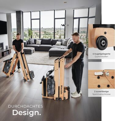 Гребний тренажер tectake з водяним опором та пульсоміром, складаний дерев'яний симулятор веслування для дому, до 150 кг