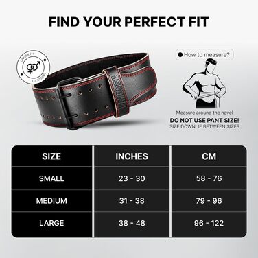 Шкіряний атлетичний пояс для важкої атлетики DMoose Fitness для підтримки попереку, 5 мм, для станової тяги та присідань, Powerlifting, чорний з червоною прошивкою, Small (23-30 дюймів)