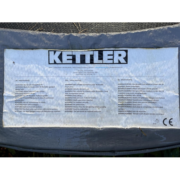 Трамплін Kettler Outdoor Jump 244 з сіткою безпеки, діаметром 244 см, для саду, стійкий до погодних умов, з захисним обідком та сходами, максимальне навантаження 100 кг (сірий)