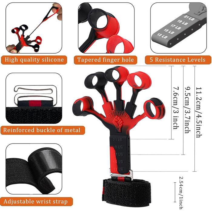 Набір для тренування сили рук Griffkrafttrainer (5 шт.) - чорний та червоний