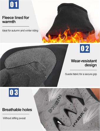 Велосипедні рукавички INBIKE зимові, чорні, для катання на велосипеді, лижах, бігу, з підкладкою для сенсорного екрану, теплі, вітронепроникні, антиковзаючі