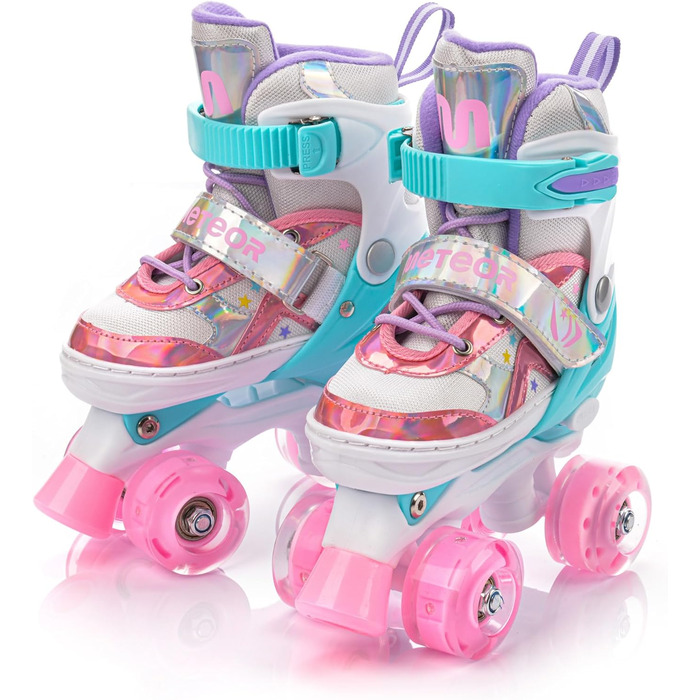 Дитячі ролики Kinder з LED підсвіткою та регульованим розміром – ретро ролики для підлітків – багатокольорові диско ролики Quad Skates - Roll ab! S 30-33 Lunar