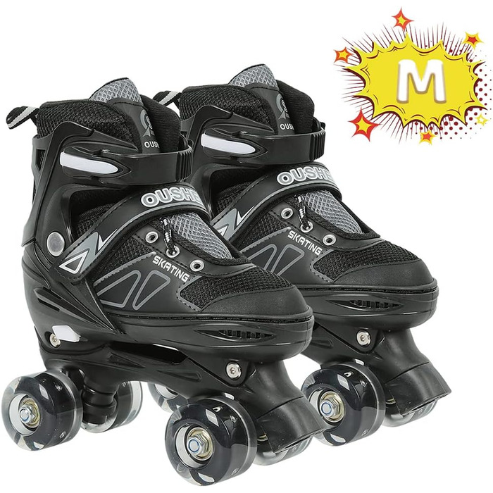 Дитячі ролики Supfine Inlineskates з регульованим розміром 31-38 (S/M) – ролики для дівчаток та хлопчиків з світлодіодними колесами, чорні