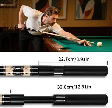 AKLOT Більярдний кий професійний з телескопічним подовженням, канадська береза, з кейсом для кия, 147 см (58''), 538-595 г (19-21oz) (Сріблястий 595 г)