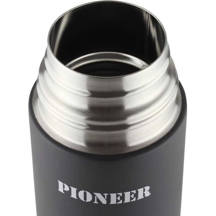 Термос Pioneer 1 л з нержавіючої сталі, вакуумний, з кнопкою та чашкою, 8 годин гаряче, 24 години холодне, 100% герметичний, BPA Free, чорний