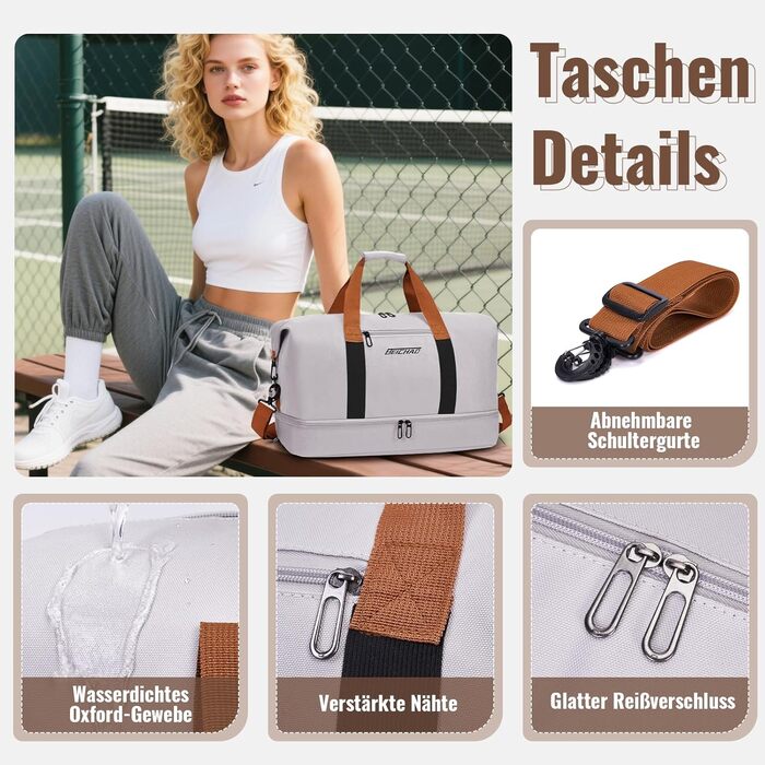 Спортивна сумка та дорожня сумка для жінок та чоловіків з відділенням для взуття та мокрою білизною, велика місткість, легка, водонепроникна сумка для плавання, подорожей, спорту, фітнесу