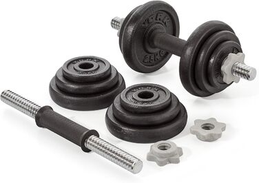 Гантелі York Fitness 20 кг зі змінними дисками, чавунні, набір 2 шт, чорні, регульовані спінлоки