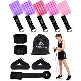 Набір еластичних стрічок Abahub для фітнесу з дверним кріпленням, ручками та петлею для ніг – для тренувань всього тіла, домашній спортзал, ідеально для початківців та досвідчених (Рожевий, 100LB)