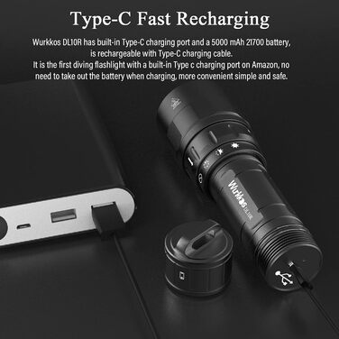 Ліхтар під водою Wurkkos DL10R: 4500 Lumen, XHP70.2 LED, USB-C, IPX8, для дайвінгу та підводного полювання