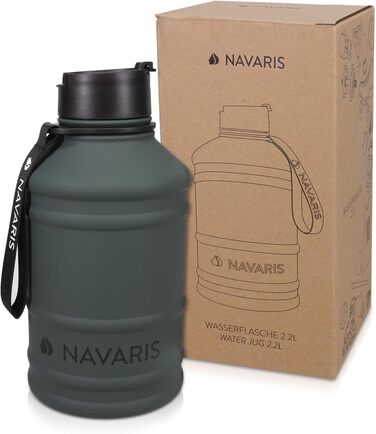 Navaris Фітнес пляшка для води 2,2 л з нержавіючої сталі, спортивна питна пляшка для тренувань, BPA Free, антрацит