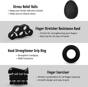 Набір для тренування хватки та зміцнення рук, 5 шт. - тренажер зап'ястя, м'яч, тренажери пальців, для підтримки зап'ястя
