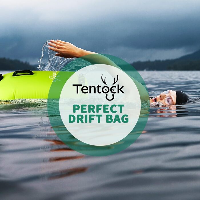 Tentock Плавуча сумка 28L, водонепроникна, надувна, для плавання та водного спорту. Безпечний плавучий засіб для триатлонів, каякінгу та снорклінгу. Колір: яскраво-зелений.