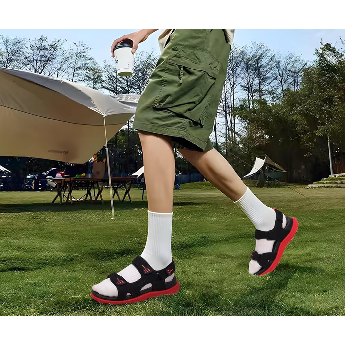 Чоловічі сандалі KuaiLu для трекінгу та відпочинку: ортопедичні, зручні, літні, пляжні, чорно-червоні, розмір 45 EU